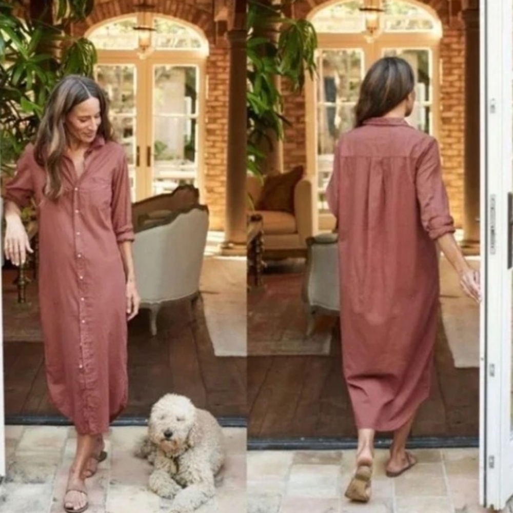 Frank & Eileen Mauve Rory Midi Linen Shirtdress - Size M